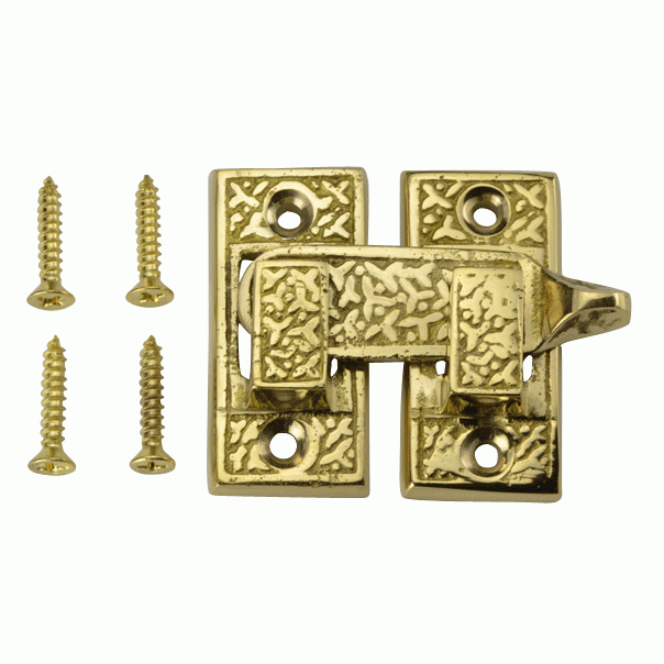 Solid Brass Rice Pattern Cabinet Latch (Polished Brass Finish) Copper Mountain Hardware