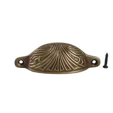 4 Inch Overall (3 2/5 Inch c-c) Solid Brass Art Deco Bin or Cup Pull (Antique Brass Finish) COPPER MOUNTAIN HARDWARE