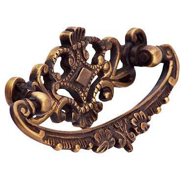 4 1/8 Inch Solid Brass Ornate Victorian Pull (Antique Brass Finish) COPPER MOUNTAIN HARDWARE