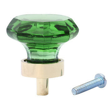 1 3/8 Inch Emerald Green Glass Octagon Old Town Cabinet Knob (Polished Brass Base) COPPER MOUNTAIN HARDWARE