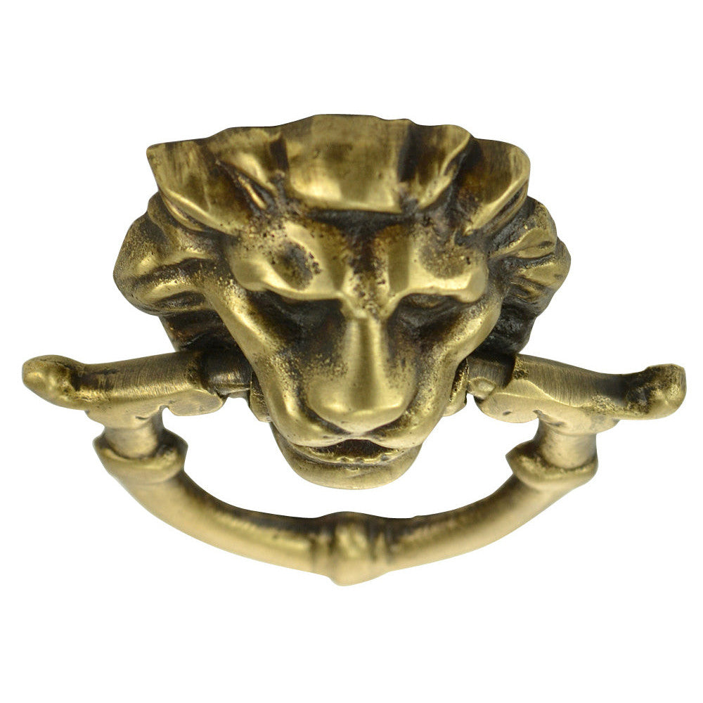 2 4/5 Inch Solid Brass Baroque / Rococo Lion Drop Pull (Antique Brass Finish) COPPER MOUNTAIN HARDWARE