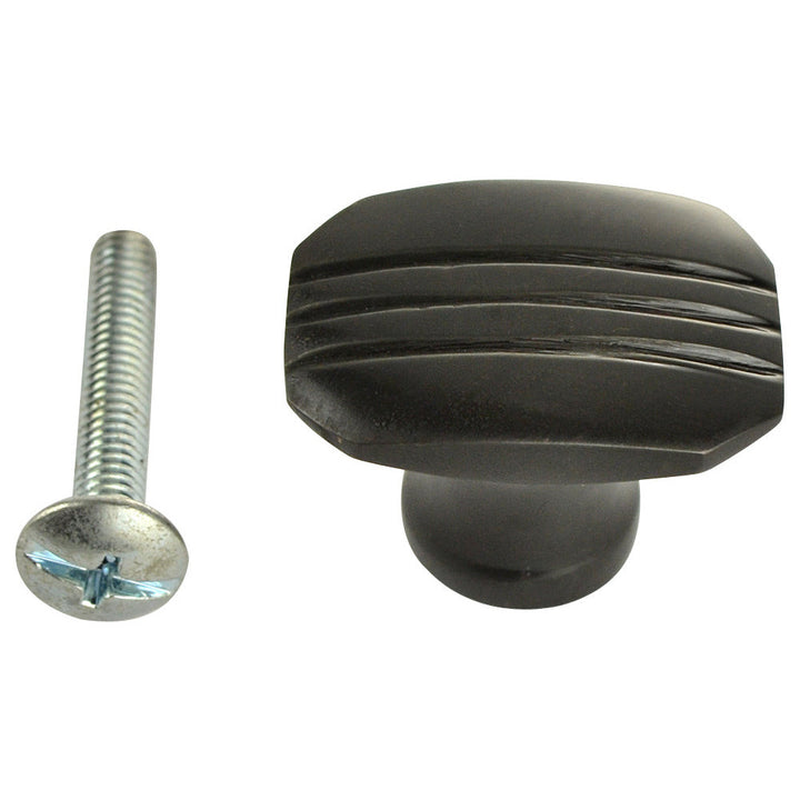 1 1/10 Inch Solid Brass Art Deco Style Lined Knob (Black Bronze Finish) COPPER MOUNTAIN HARDWARE