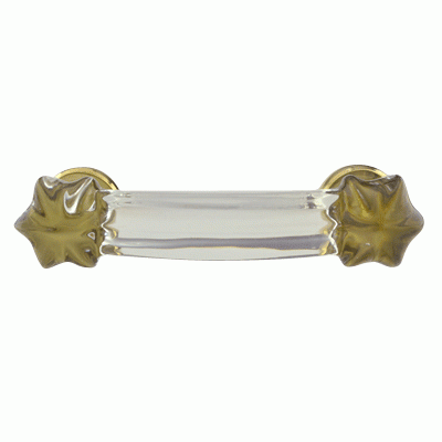 4 Inch Overall (3 Inch c-c) Crystal Clear Glass Bridge Handle (Polished Brass Base) COPPER MOUNTAIN HARDWARE