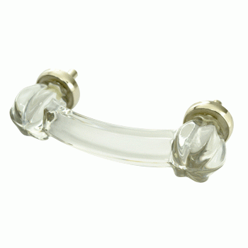 4 Inch Overall (3 Inch c-c) Crystal Clear Glass Bridge Handle (Polished Chrome Base) COPPER MOUNTAIN HARDWARE