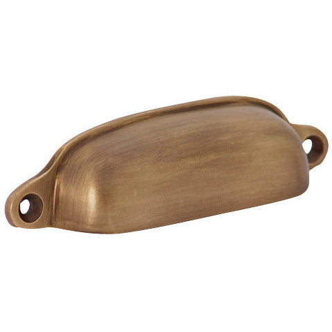 4 1/8 Inch Overall (3 1/2 Inch c-c) Solid Brass Traditional Slim Rounded Bin Pull (Antique Brass Finish) COPPER MOUNTAIN HARDWARE