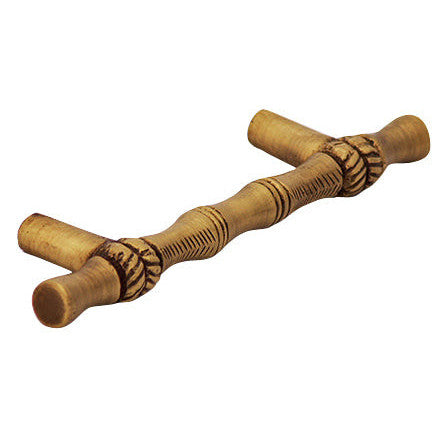 4 3/4 Inch Overall (3 Inch c-c) Brass Japanese Bamboo Style Pull (Antique Brass Finish) COPPER MOUNTAIN HARDWARE