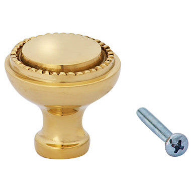 1 1/2 Inch Solid Brass Beaded Round Knob (Polished Brass Finish) COPPER MOUNTAIN HARDWARE