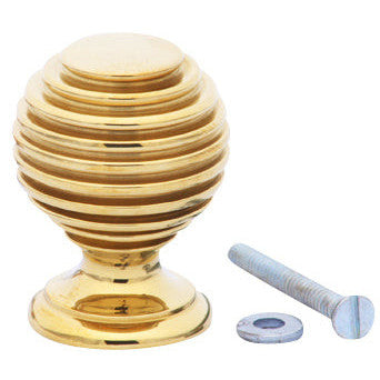 1 3/8 Inch Solid Brass Art Deco Round Knob (Polished Brass Finish) COPPER MOUNTAIN HARDWARE