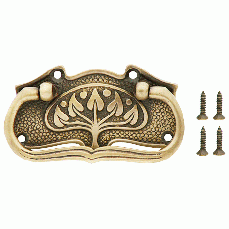 3 3/4 Inch Leaf Pattern Solid Brass Drawer Pull - Hand Hammered Design (Antique Brass Finish) COPPER MOUNTAIN HARDWARE