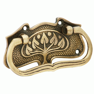 3 3/4 Inch Leaf Pattern Solid Brass Drawer Pull - Hand Hammered Design (Antique Brass Finish) COPPER MOUNTAIN HARDWARE