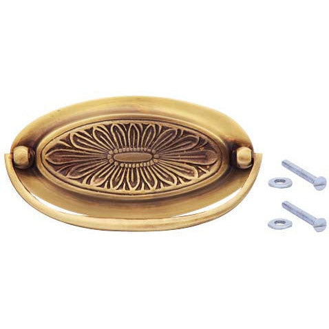 4 1/2 Inch Overall (3 3/4 Inch c-c) Solid Brass Oval Drop Style Pull (Antique Brass Finish) COPPER MOUNTAIN HARDWARE