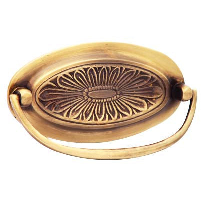 4 1/2 Inch Overall (3 3/4 Inch c-c) Solid Brass Oval Drop Style Pull (Antique Brass Finish) COPPER MOUNTAIN HARDWARE