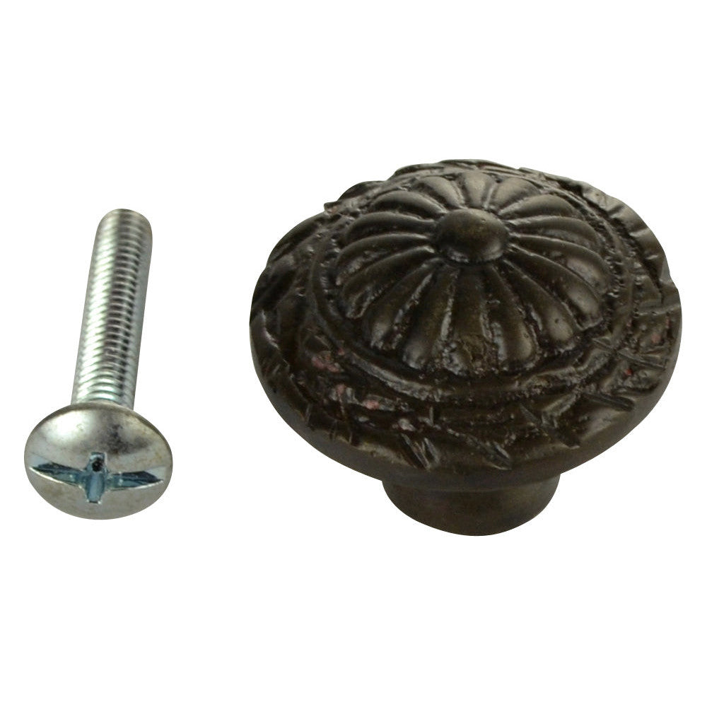 1 1/10 Inch Ornate Round Solid Brass Knob (Black Bronze Finish) COPPER MOUNTAIN HARDWARE