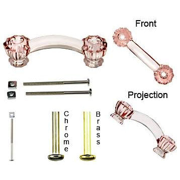 Astoria 4 1/4 Inch Overall (3 Inch c-c) Depression Pink Decagon Teardrop Shape Glass Pulls COPPER MOUNTAIN HARDWARE