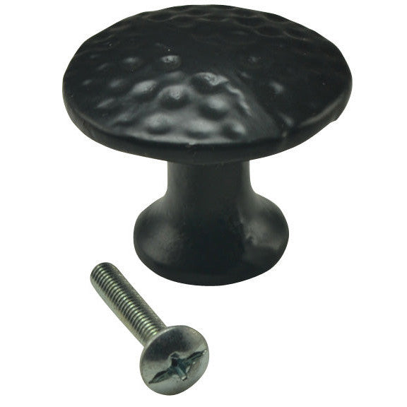 1 3/8 Inch Solid Iron Hammered Flat Top Knob (Matte Black Finish) COPPER MOUNTAIN HARDWARE