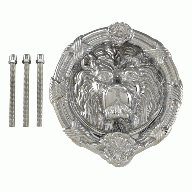 Ribbon & Reed 5 1/4 Inch Lion Head Door Knocker in Solid Brass (Polished Chrome Finish) COPPER MOUNTAIN HARDWARE