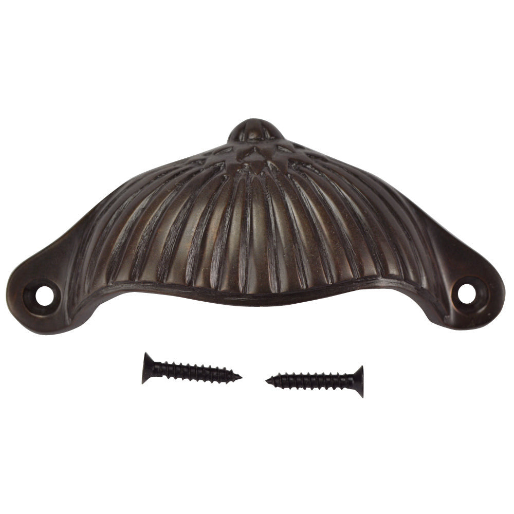 4 1/8 Inch Solid Brass Art Deco Fan Cup Pull (Oil Rubbed Bronze Finish) COPPER MOUNTAIN HARDWARE