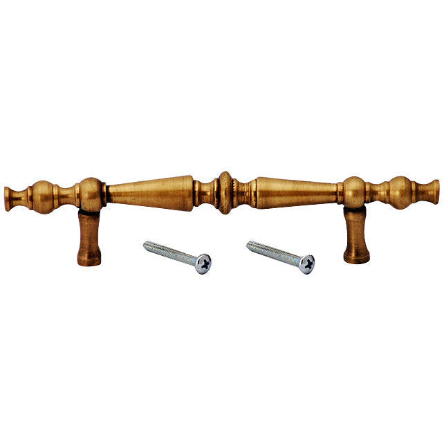 6 1/2 Inch Overall (4 Inch c-c) Solid Brass Victorian Pull (Antique Brass Finish) COPPER MOUNTAIN HARDWARE