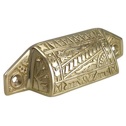 4 1/8 Inch Overall (3 1/2 Inch c-c) Solid Brass Eastlake Bin or Cup Pull (Polished Brass Finish) COPPER MOUNTAIN HARDWARE