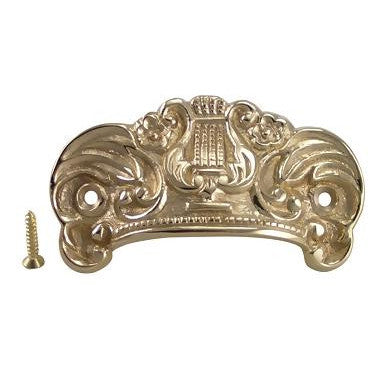 3 5/8 Inch Overall (2 3/4 Inch c-c) Solid Brass Lyre Cup Pull (Polished Brass Finish) COPPER MOUNTAIN HARDWARE