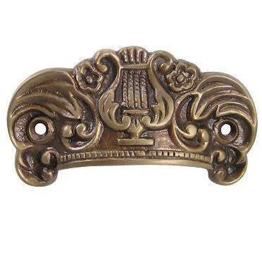 3 5/8 Inch Overall (2 3/4 Inch c-c) Solid Brass Lyre Cup Pull (Antique Brass Finish) COPPER MOUNTAIN HARDWARE