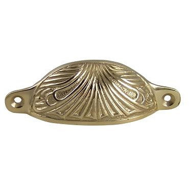 4 Inch Overall (3 2/5 Inch c-c) Solid Brass Art Deco Bin or Cup Pull (Polished Brass Finish) COPPER MOUNTAIN HARDWARE