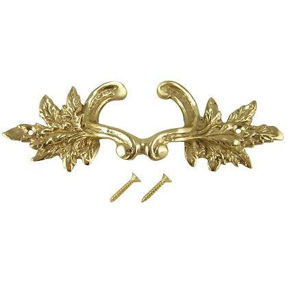 6 Inch Solid Overall (4 3/8 Inch c-c) Brass Ornate French Leaves Pull (Polished Brass Finish) COPPER MOUNTAIN HARDWARE