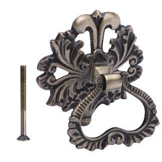 3 Inch Victorian Leaves Baroque / Rococo Ring Pull (Antique Brass) COPPER MOUNTAIN HARDWARE