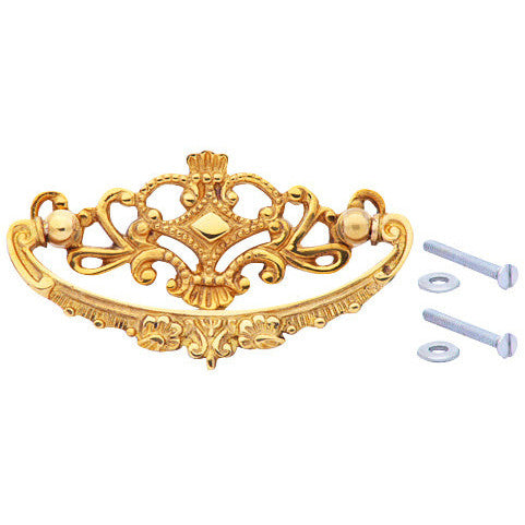 4 1/8 Inch Solid Brass Ornate Victorian Pull (Polished Brass Finish) COPPER MOUNTAIN HARDWARE