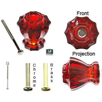 Astoria 1 1/4 Inch Ruby Red Decagon Teardrop Glass Knob COPPER MOUNTAIN HARDWARE