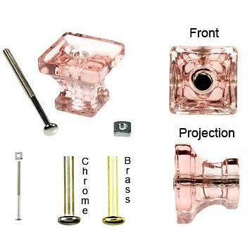 1 1/4 Inch Square Depression Pink Glass Knobs COPPER MOUNTAIN HARDWARE