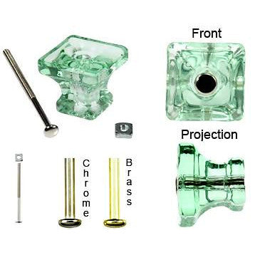 1 1/4 Inch Square Depression Green Glass Knobs COPPER MOUNTAIN HARDWARE