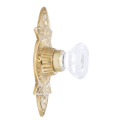 1 3/8 Inch Crystal Octagon Knob Eastlake Backplate (Polished Brass) COPPER MOUNTAIN HARDWARE