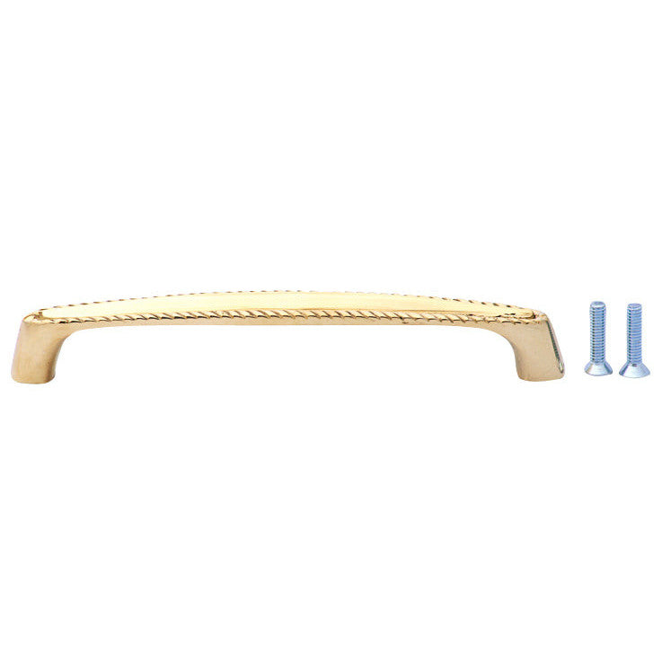 5 1/2 Inch Overall (5 Inch c-c) Solid Brass Georgian Roped Style Pull (Polished Brass Finish) COPPER MOUNTAIN HARDWARE