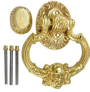 7 Inch (3 3/8 Inch c-c) Neptune Door Knocker in Solid Brass (Polished Brass Finish) COPPER MOUNTAIN HARDWARE