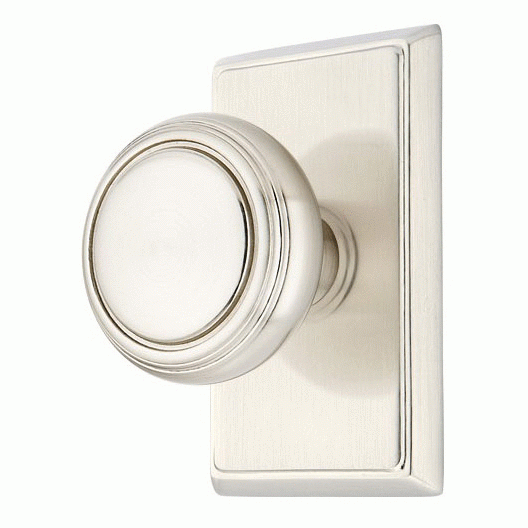 Solid Brass Norwich Door Knob Set With Rectangular Rosette (Several Finish Options) EMTEK