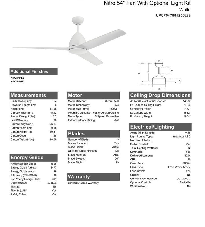 ##Antique Hardware## 54" Nitro in White w/ White Blades