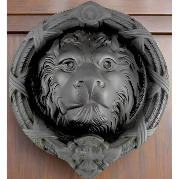 8 3/4 Inch Ribbon & Reed MGM Lion Lost Wax Cast Door Knocker (Black Bronze Finish) COPPER MOUNTAIN HARDWARE