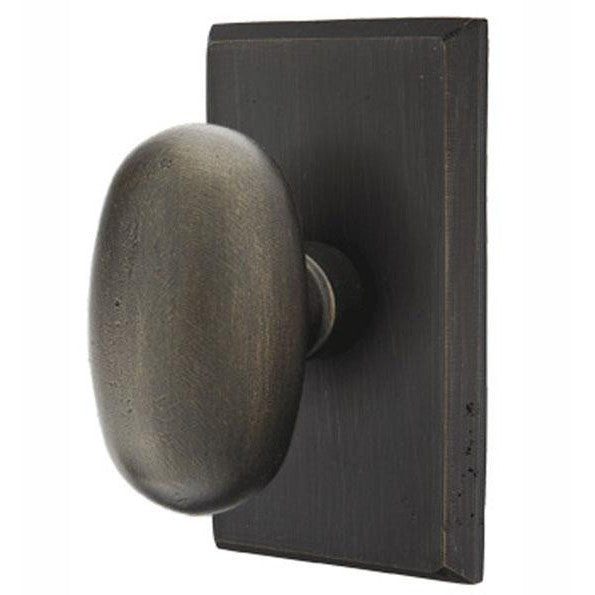 Solid Brass Sandcast Egg Door Knob Set With Rectangular Rosette (Several Finish Options) EMTEK