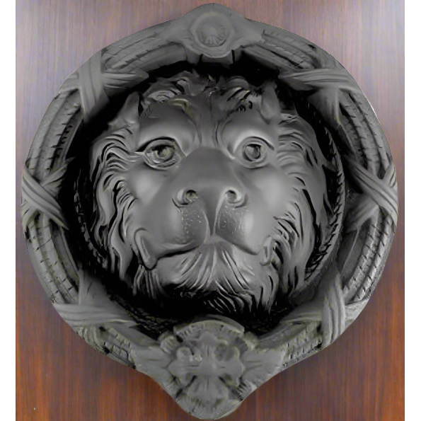 8 3/4 Inch Ribbon & Reed MGM Lion Lost Wax Cast Door Knocker (Black Bronze Finish) COPPER MOUNTAIN HARDWARE