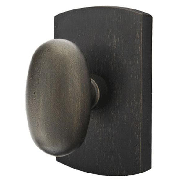 Emtek Solid Brass Sandcast Egg Door Knob Set With Rounded Rectangular Rosette (Several Finish Options) EMTEK