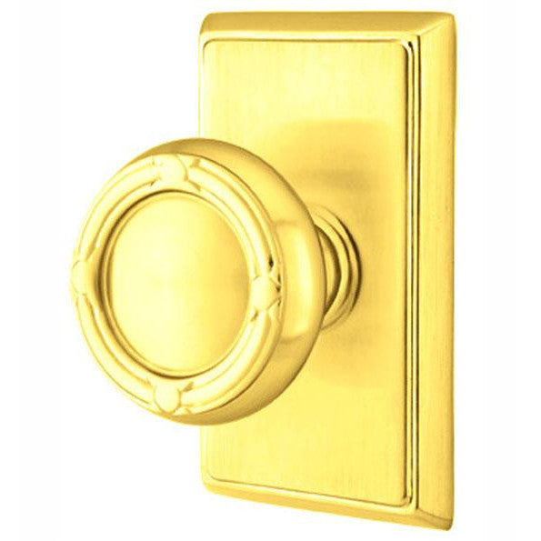 Solid Brass Ribbon & Reed Door Knob Set With Rectangular Rosette (Several Finish Options) EMTEK