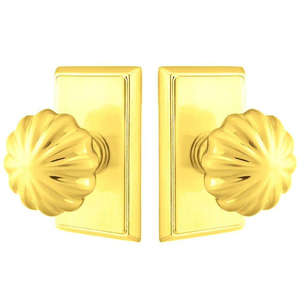 Solid Brass Melon Door Knob Set With Rectangular Rosette EMTEK