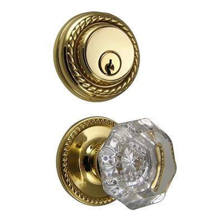 Octagon Crystal Entryway Set with Georgian Roped Back Plate COPPER MOUNTAIN HARDWARE