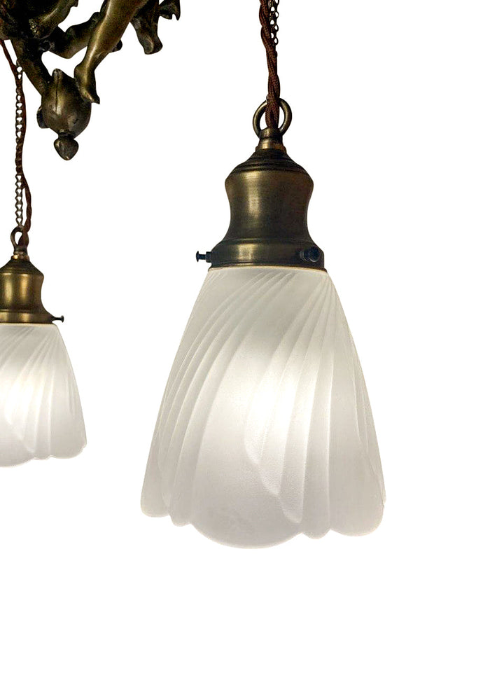 22 Inch Handmade Antique Cherub Two-Light Chandelier With Brass Chain COPPER MOUNTAIN HARDWARE