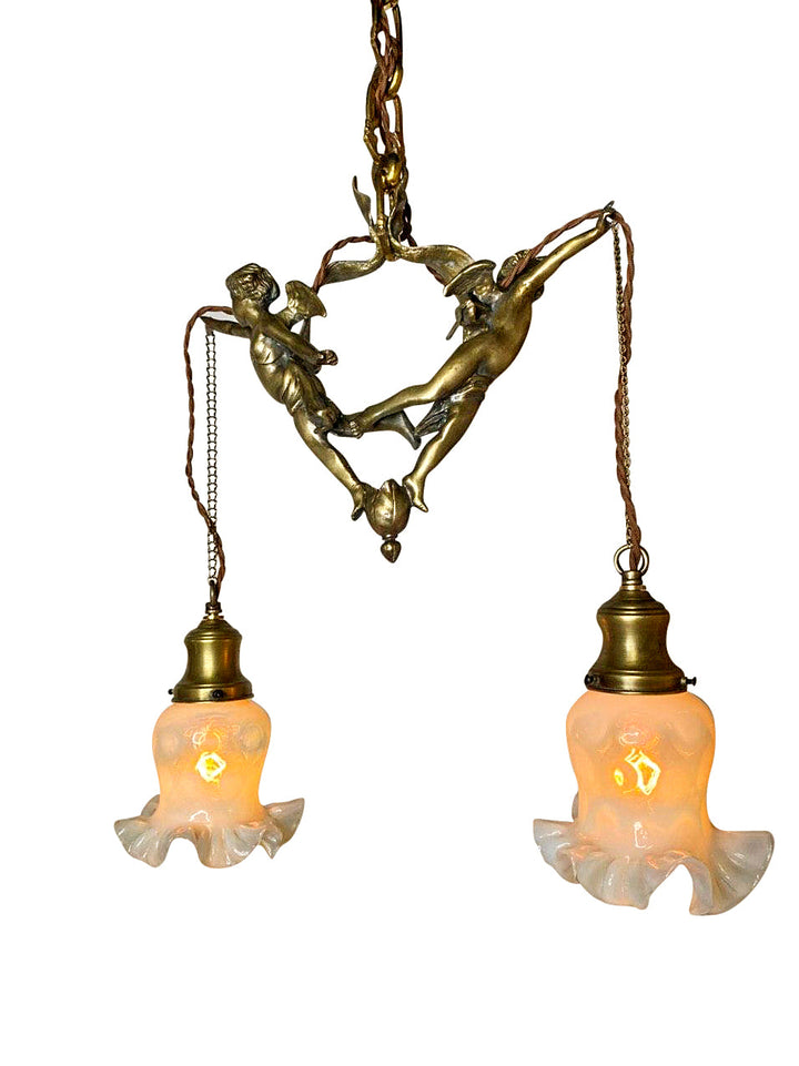 22 Inch Handmade Antique Cherub Two-Light Chandelier With Brass Chain COPPER MOUNTAIN HARDWARE