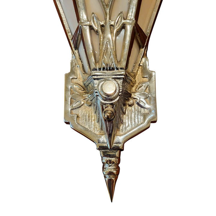 14 Inch Art Deco Stained Glass Shade Pink Champagne Wall Sconce in Polished Chrome COPPER MOUNTAIN HARDWARE