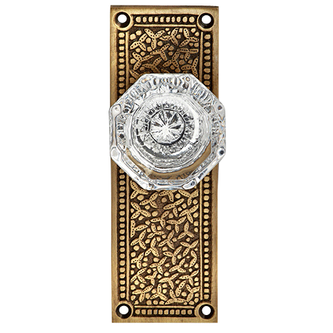 Rice Pattern Backplate Door Set with Octagon Crystal Door Knobs (Several Finishes Available) COPPER MOUNTAIN HARDWARE