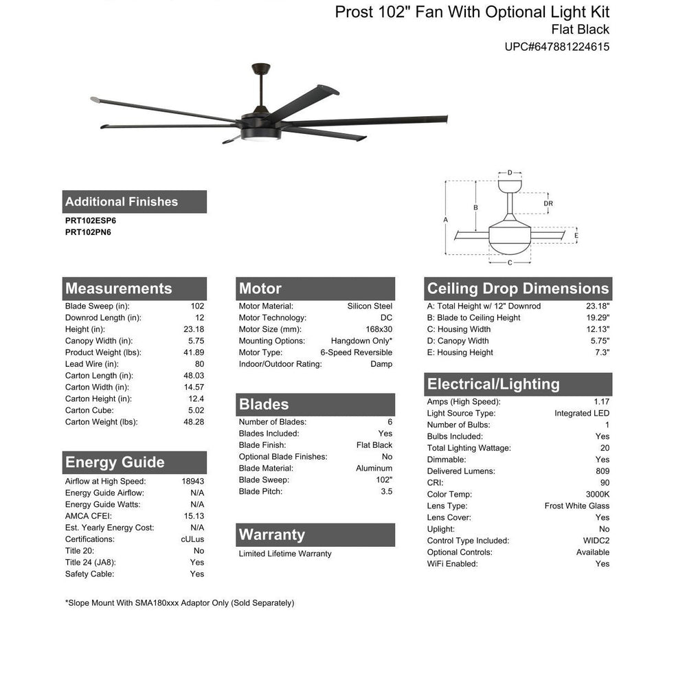 102" Prost in Flat Black  w/ Flat Black Blades CRAFTMADE