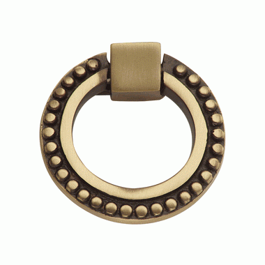 2 Inch Solid Brass Beaded Drawer Ring Pull (Antique Brass) COPPER MOUNTAIN HARDWARE